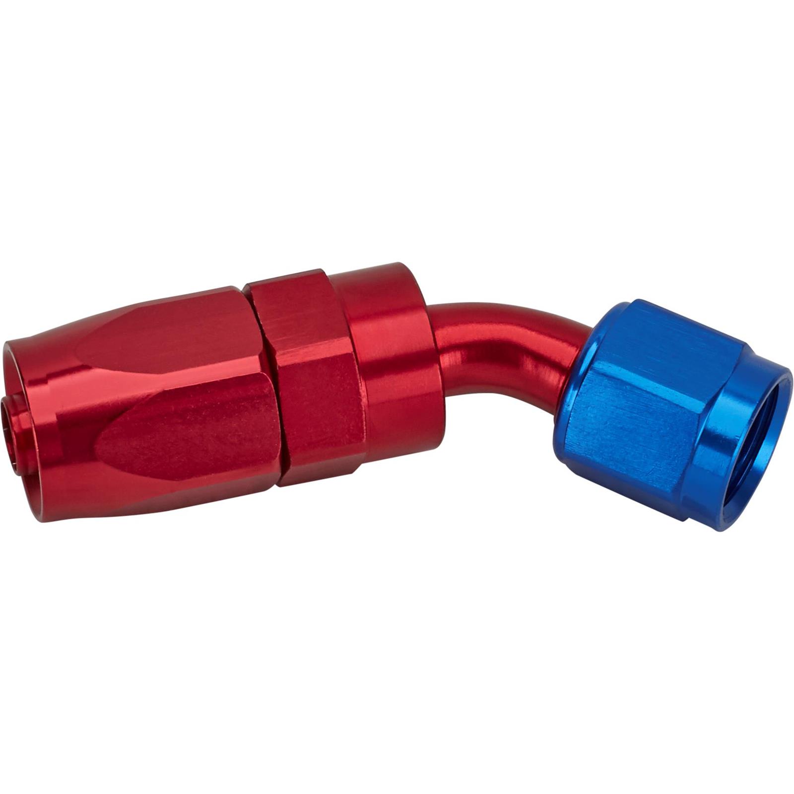 Speedway Full Flow Swivel Hose End Fitting, 45 Degree, Red/Blue, 6 AN