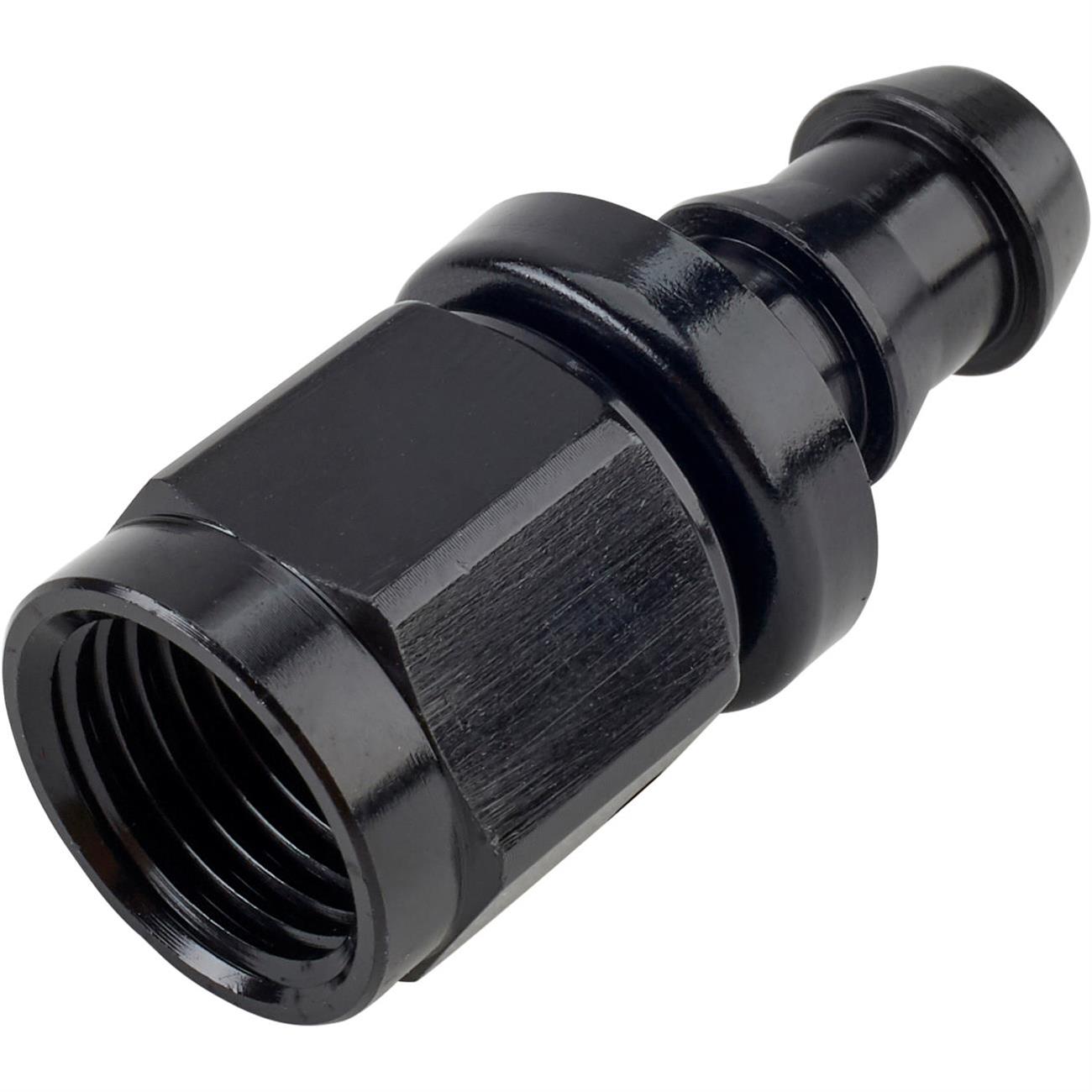 Black Socketless Straight PushOn Hose End Fitting, 6 AN