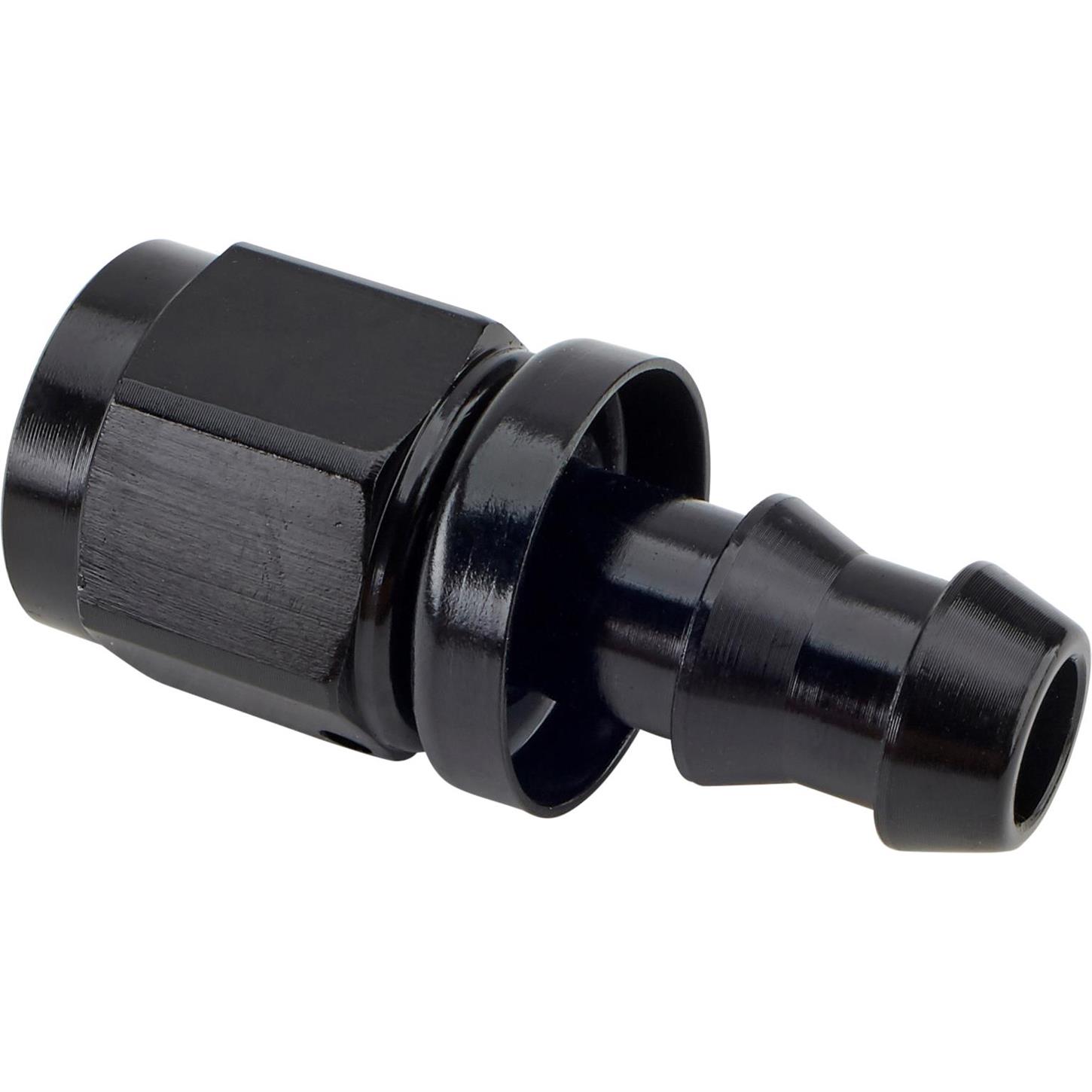 Black Socketless Straight PushOn Hose End Fitting, 6 AN