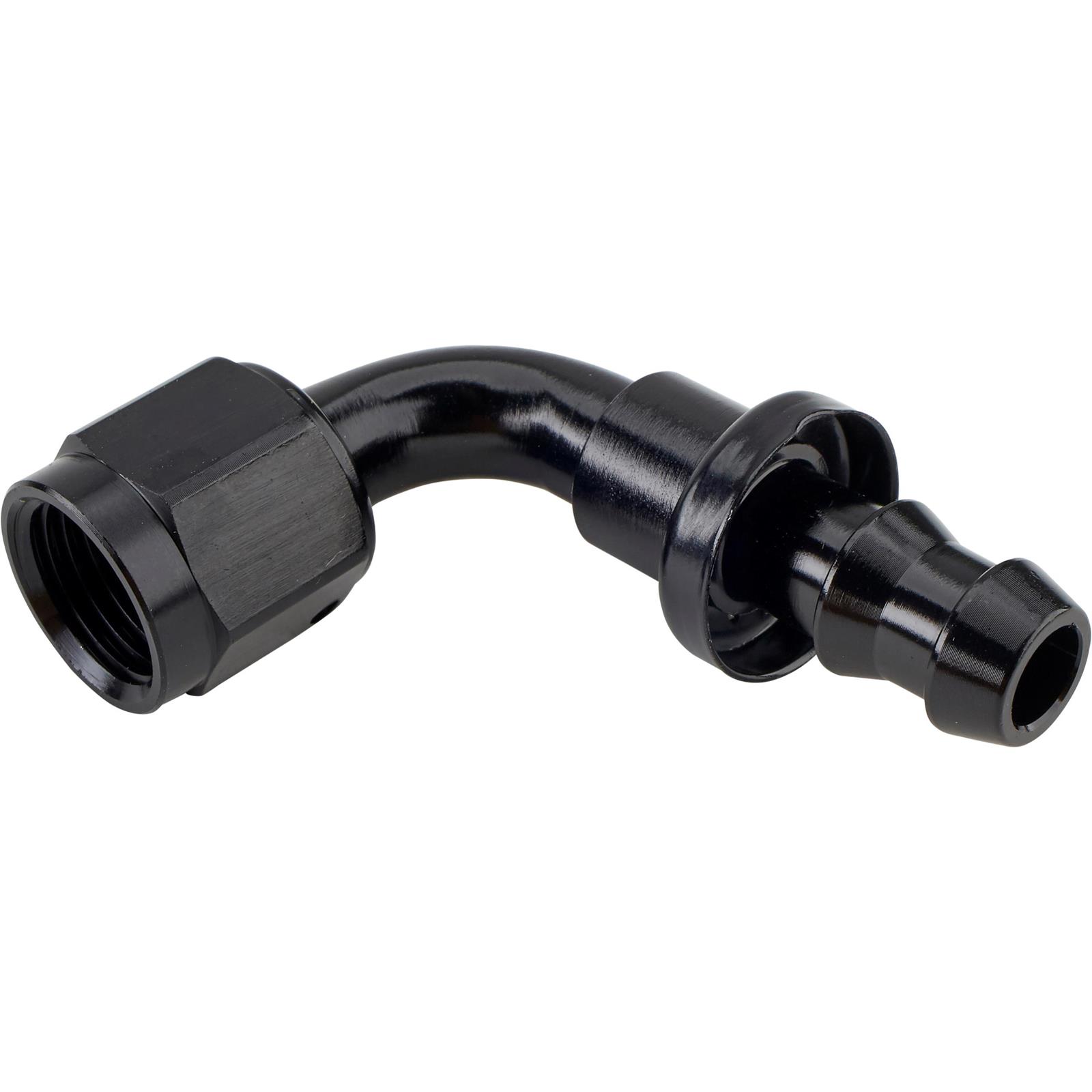 Black 90 Degree Socketless PushOn Hose End Fitting, 6 AN