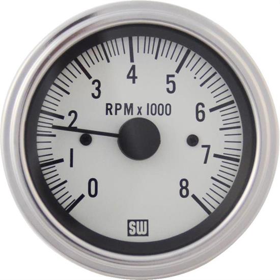 Stewart Warner 82170WHT Electric Deluxe Tachometer, 33/8 In