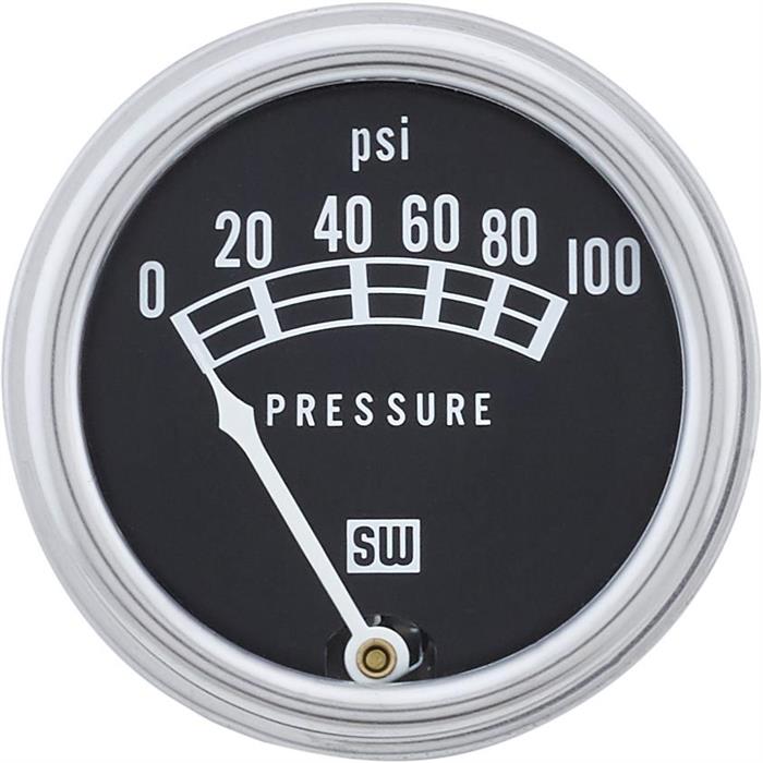 Stewart Warner 82209 Std 2-1/16 In. Mech Oil Pressure Gauge, 0-100 PSI