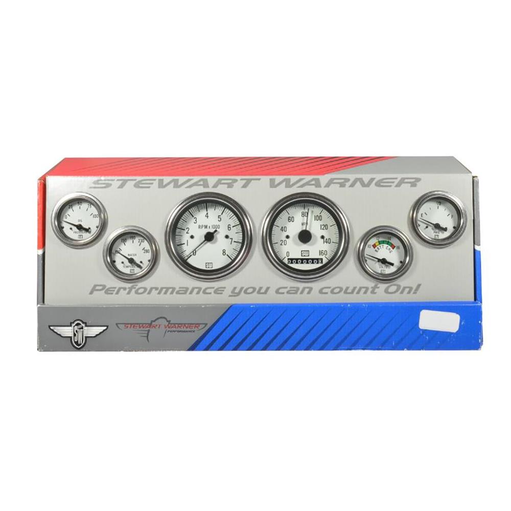 Stewart Warner 82266 White Deluxe Electrical Gauge Kit