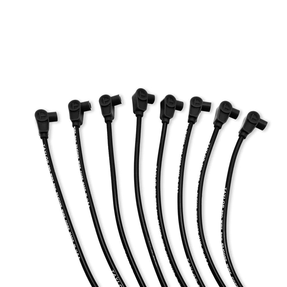 TAY70050 8 mm Pro Wires Universal Spark Plug Wire Set - Black - TCW Wire Conductor - 90 deg Plug Boots - 8 Cylinder Applications
