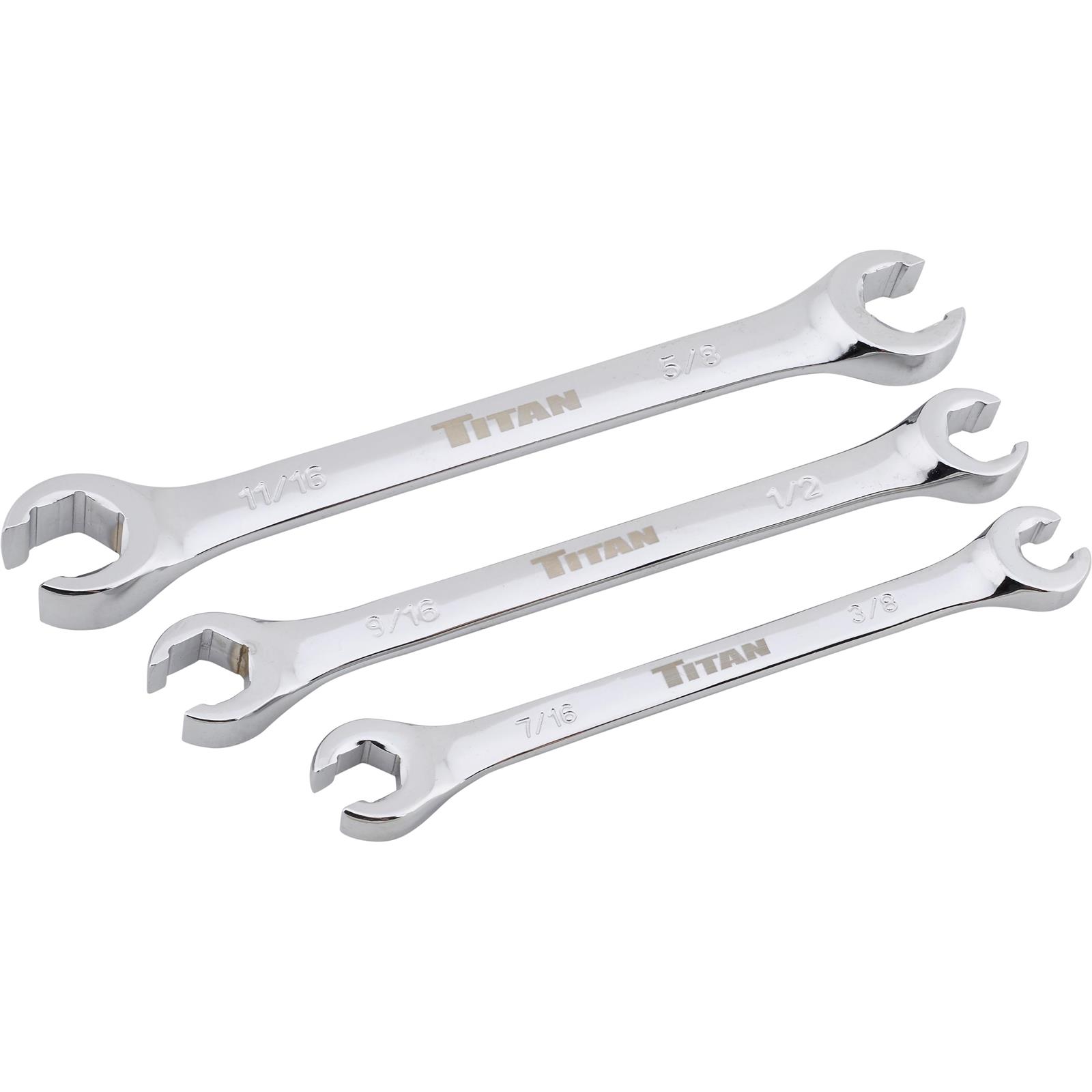 Titan Tools 3pc SAE Full Polish Flare Nut Wrench Set (17388)