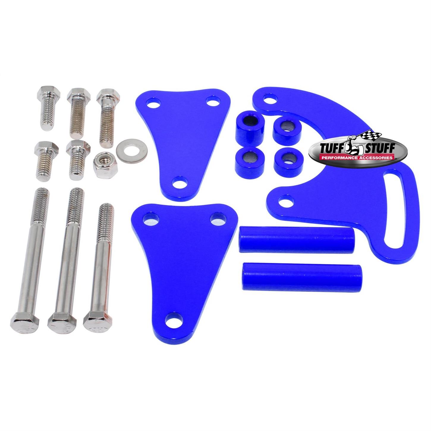 Tuff Stuff 6508BBLUE SBC Long Power Steering Pump Bracket, Blue