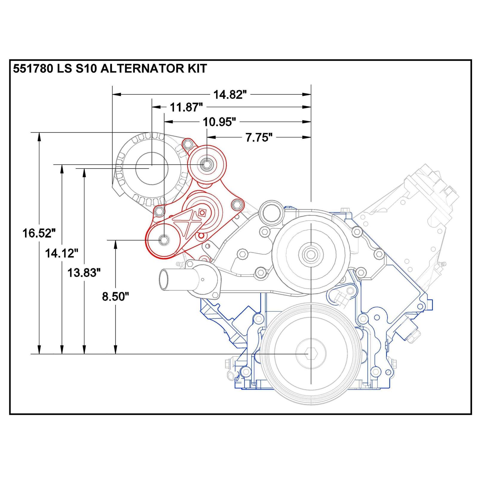 ICT BILLET 5517802 LS1 High Mount Alternator Relocation Bracket