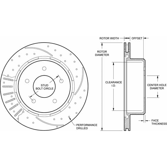 Wilwood 16011285BK SRP Drilled Front LH Rotor/Hat, C2/C3 Corvette
