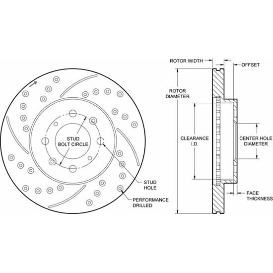 Wilwood 16012839BK SRP Drilled LH Rotor/Hat, .68 Inch Offset, Black