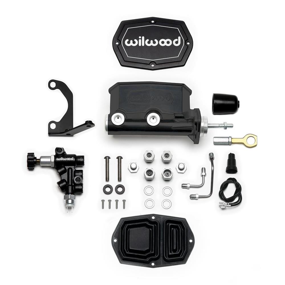 261-15523-BK 0.93 in. Bore M-C Compact Tandem with Bracket & Valve for Mustang Pushrod - Black