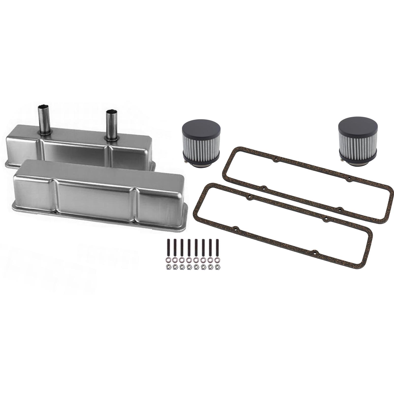 60-86 SBC Circle Track Tall Valve Cover Kit, Steel, Plain