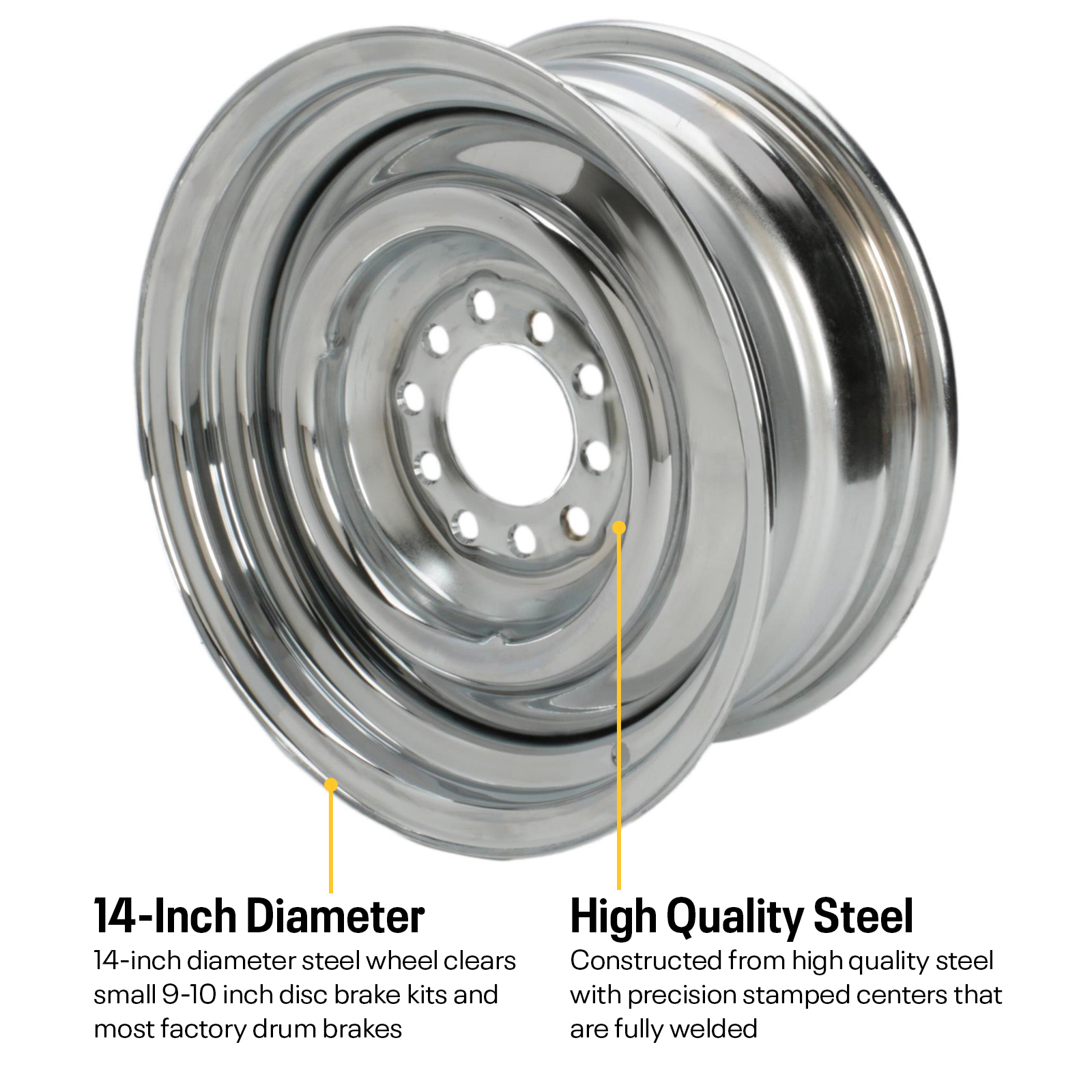 Speedway Smoothie 14x6 Steel Wheels, 5 on 4.5/4.75, 3.75 BS