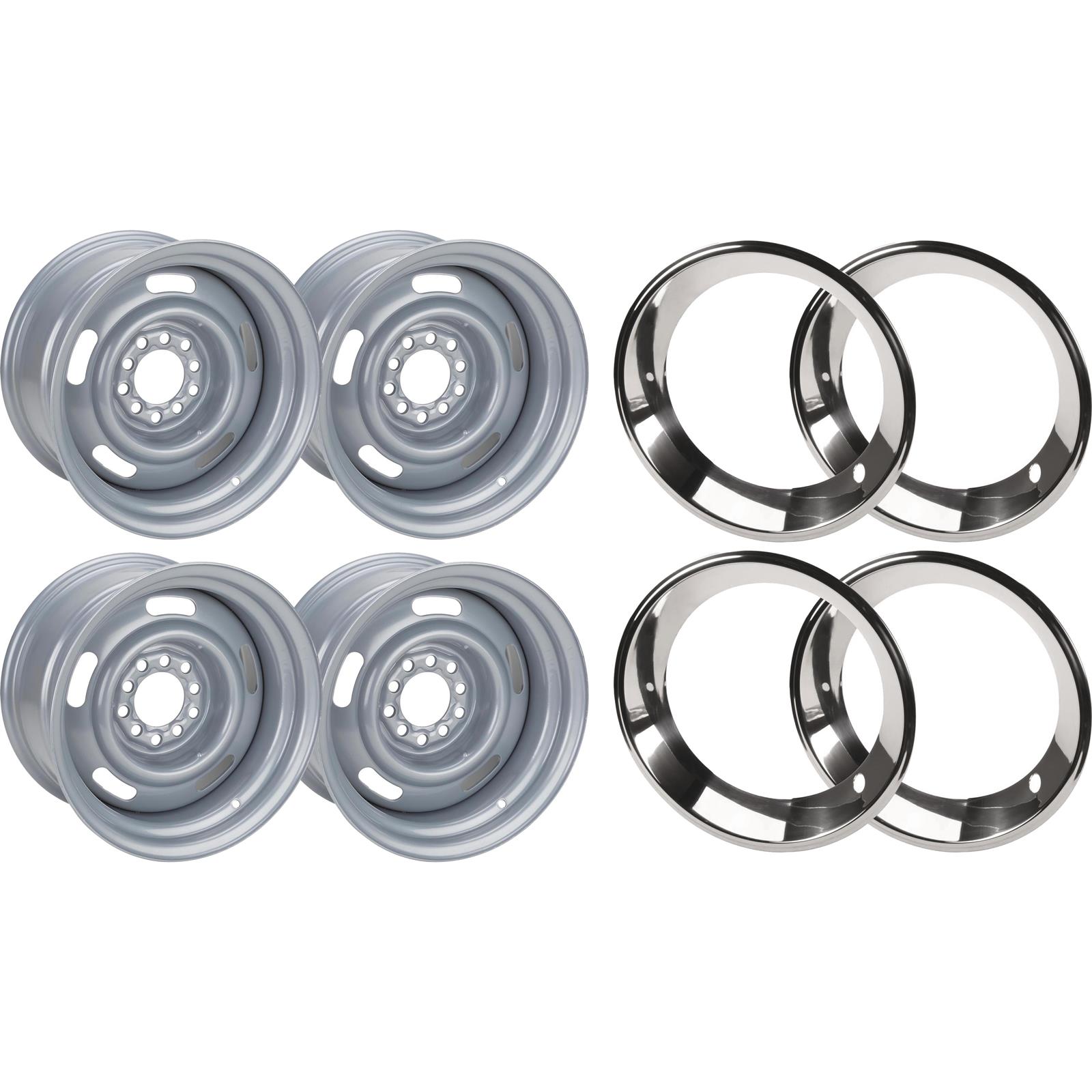 GM Rally Dual Pattern, 4.5"4.75" Chrome 15x8 w/Beauty Rings