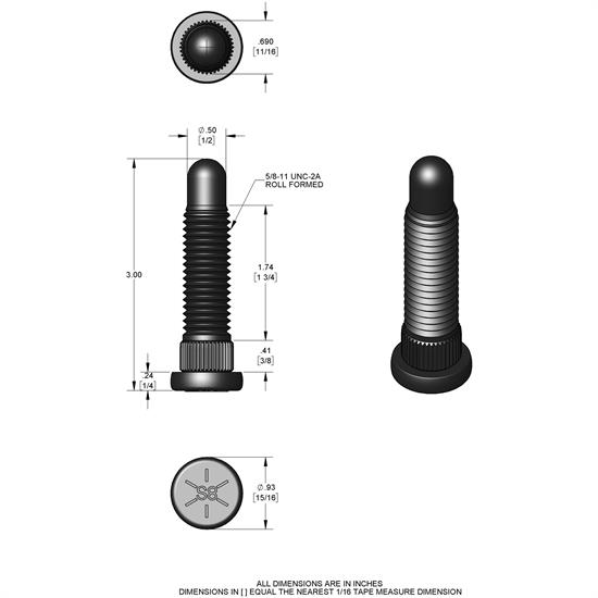 Oversize 5/8 Inch Coarse Wheel Stud Short Knurl
