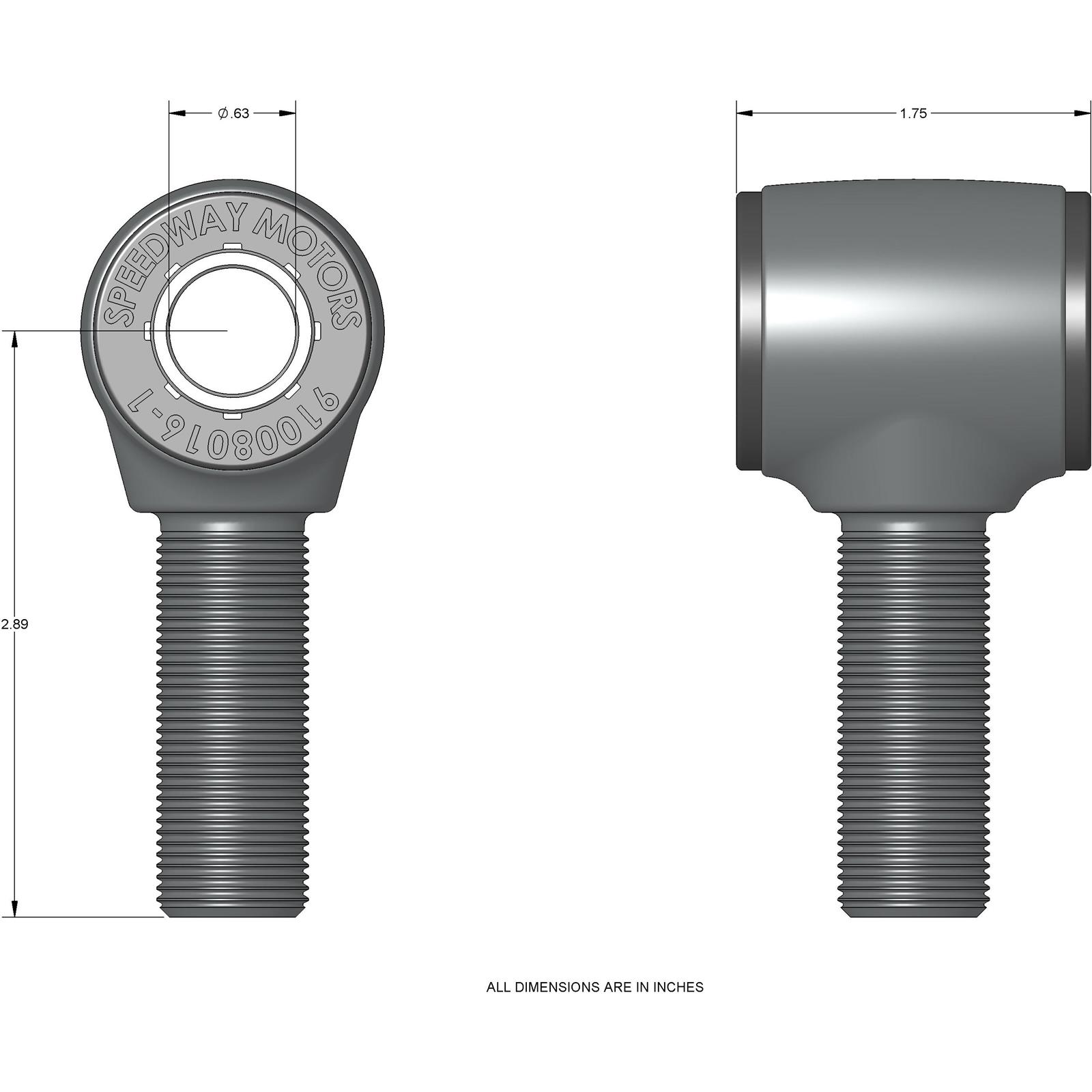 Speedway 4Bar Rod End, 3/416 RH Thread, Zinc Plated