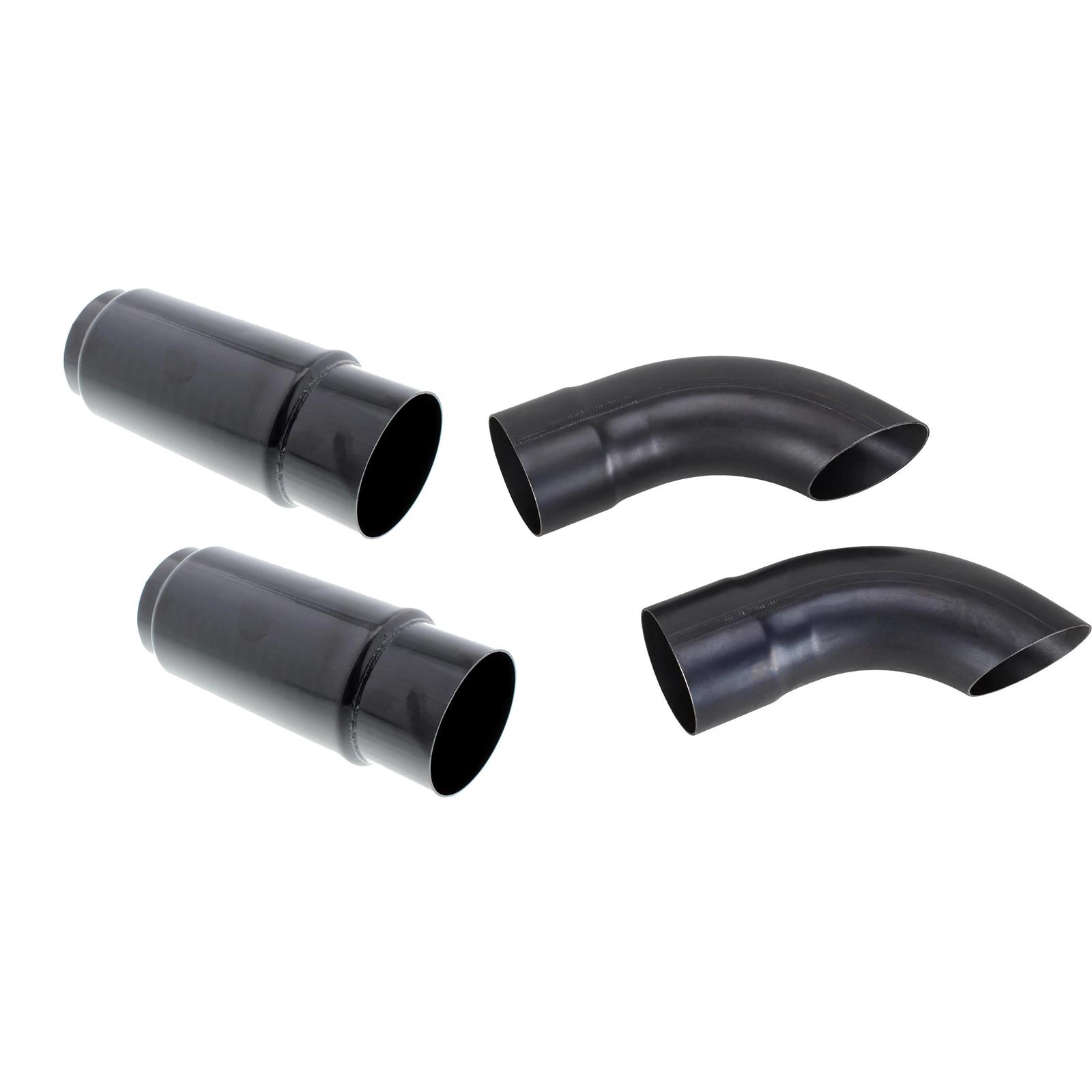 Speedway Shorty Race Muffers, 8 x 3 Inch & Kickout Tail Pipe Tips