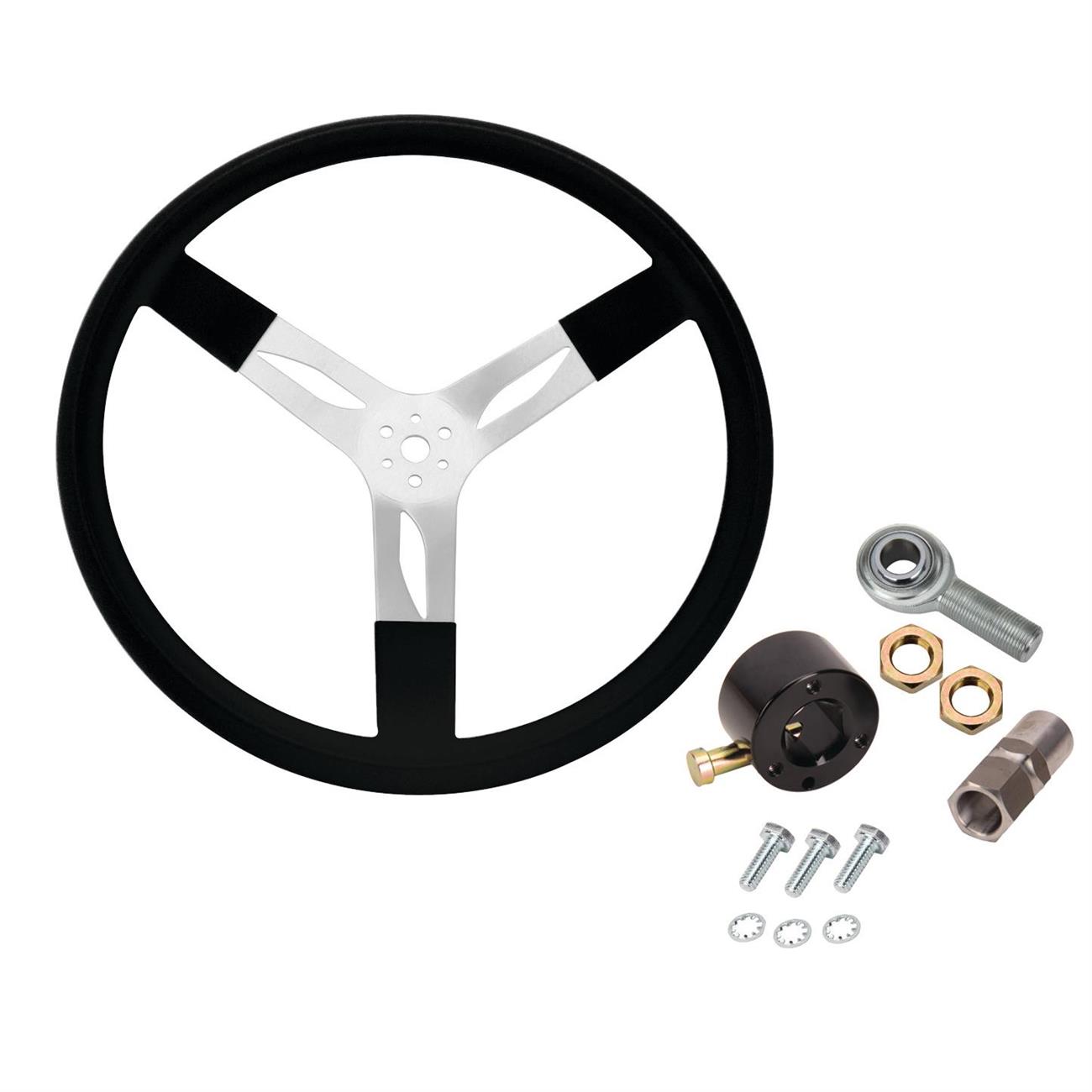 Aluminum Rubber Grip Quick Release Steering Wheel Kit, 15 Inch