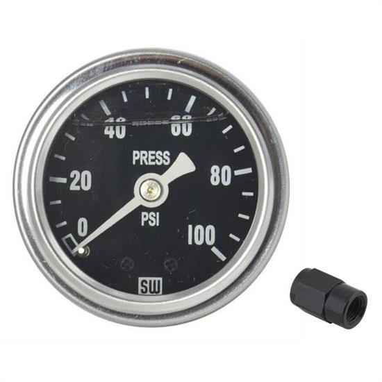 Fuel Pressure Gauge and LS Fuel Pressure Adapter, 100 psi, Black