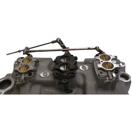 Chevy SBC Rochester 2Jet 2G TriPower 3x2 Carb Kit w/ Linkage