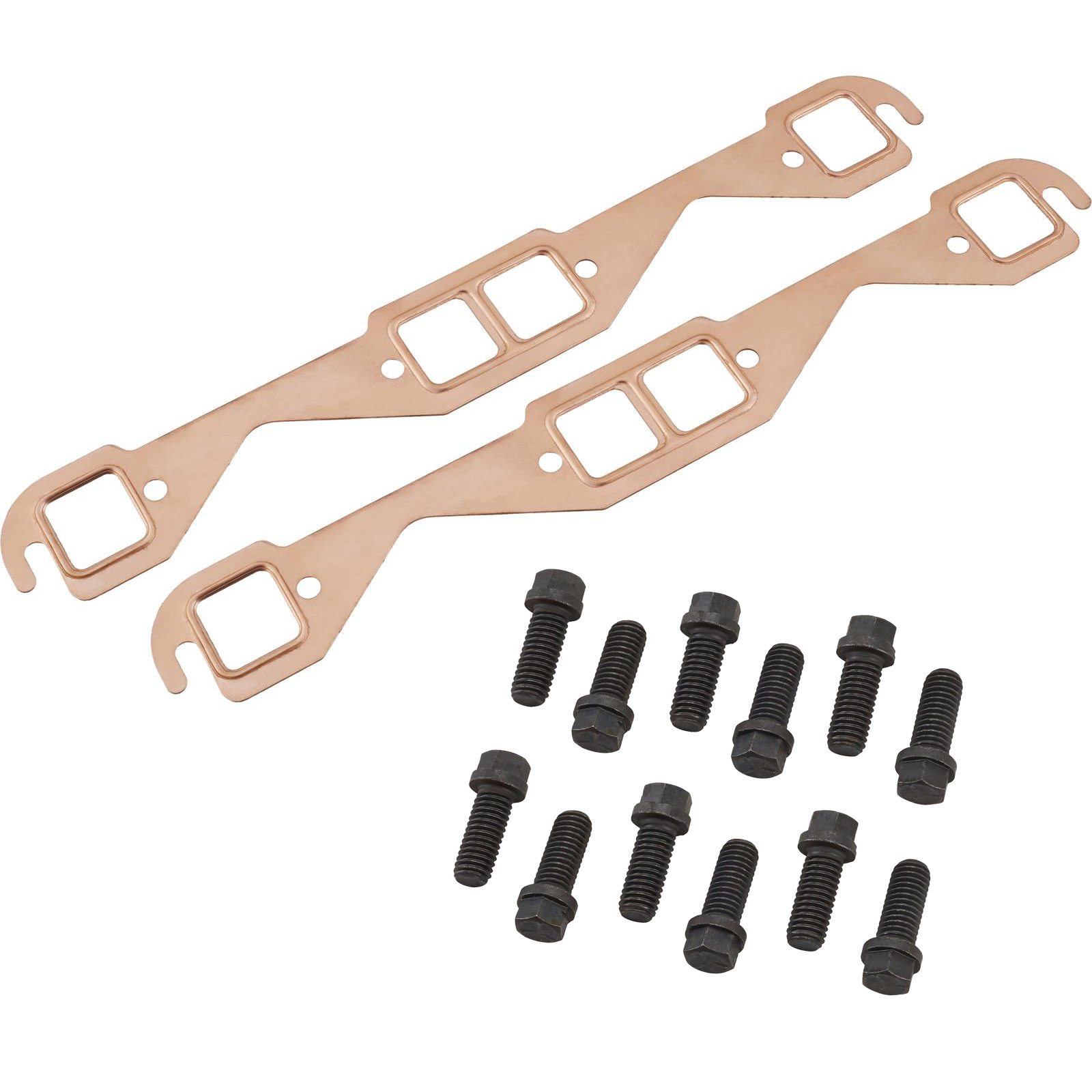 Small Block Chevy Copper Exhaust Gaskets, Square Port w/Bolts