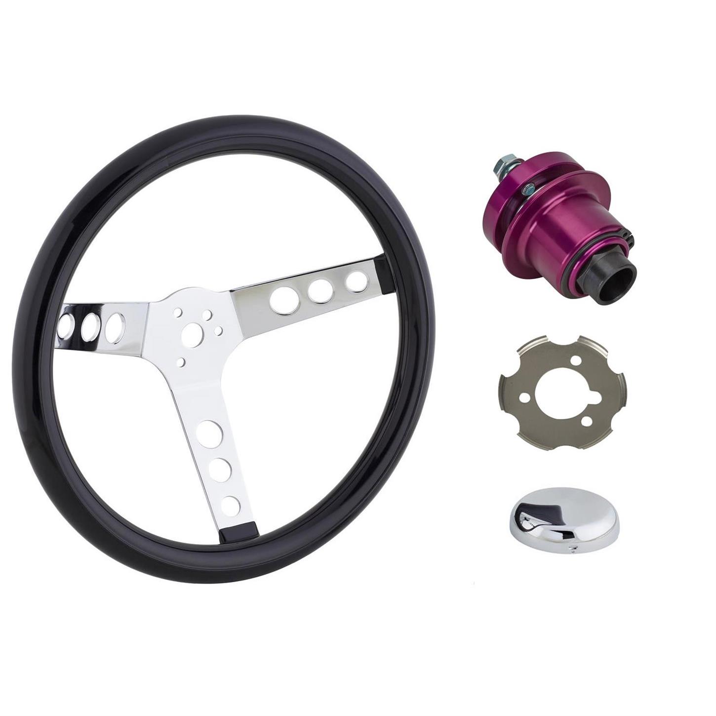Classic 13 Inch Black Steering Wheel & Aluminum Quick Release Hub