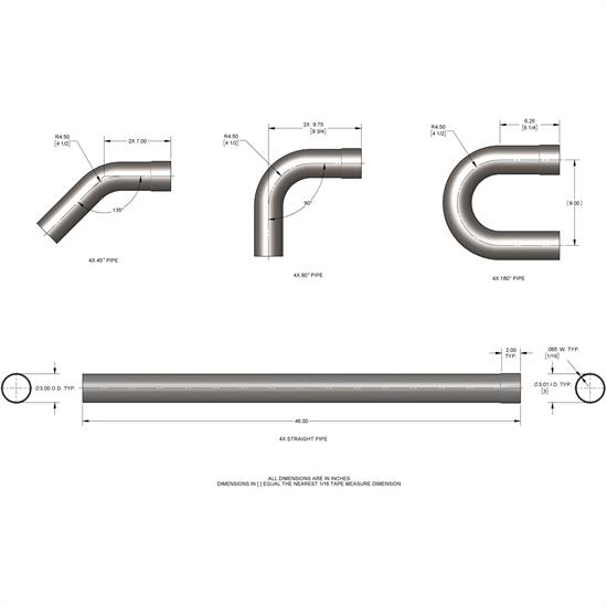 Universal Mild Steel Dual Exhaust Mandrel Bend Kit, 3 Inch