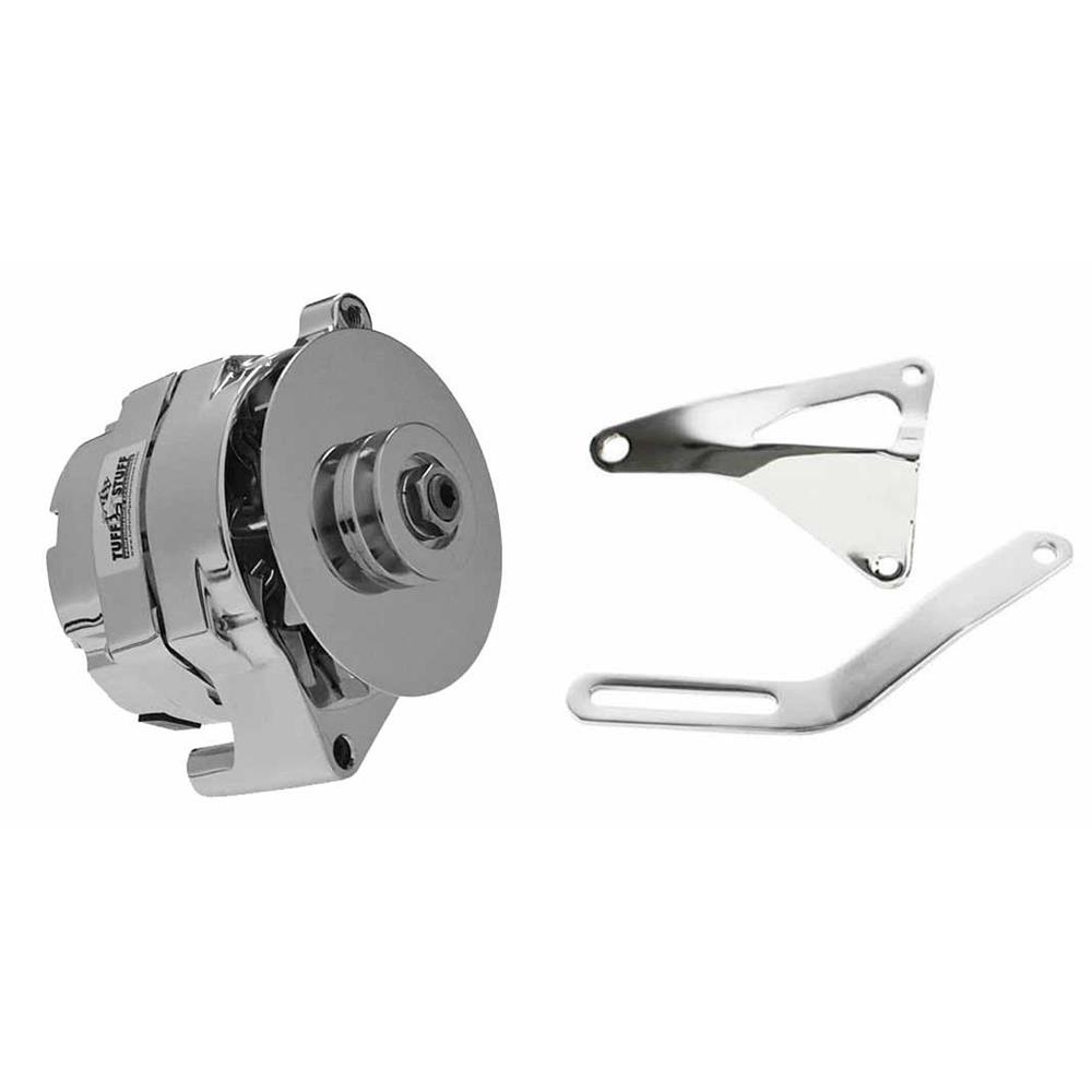 Small Block Ford 1Wire Chrome Alternator, 100 Amp w/Bracket