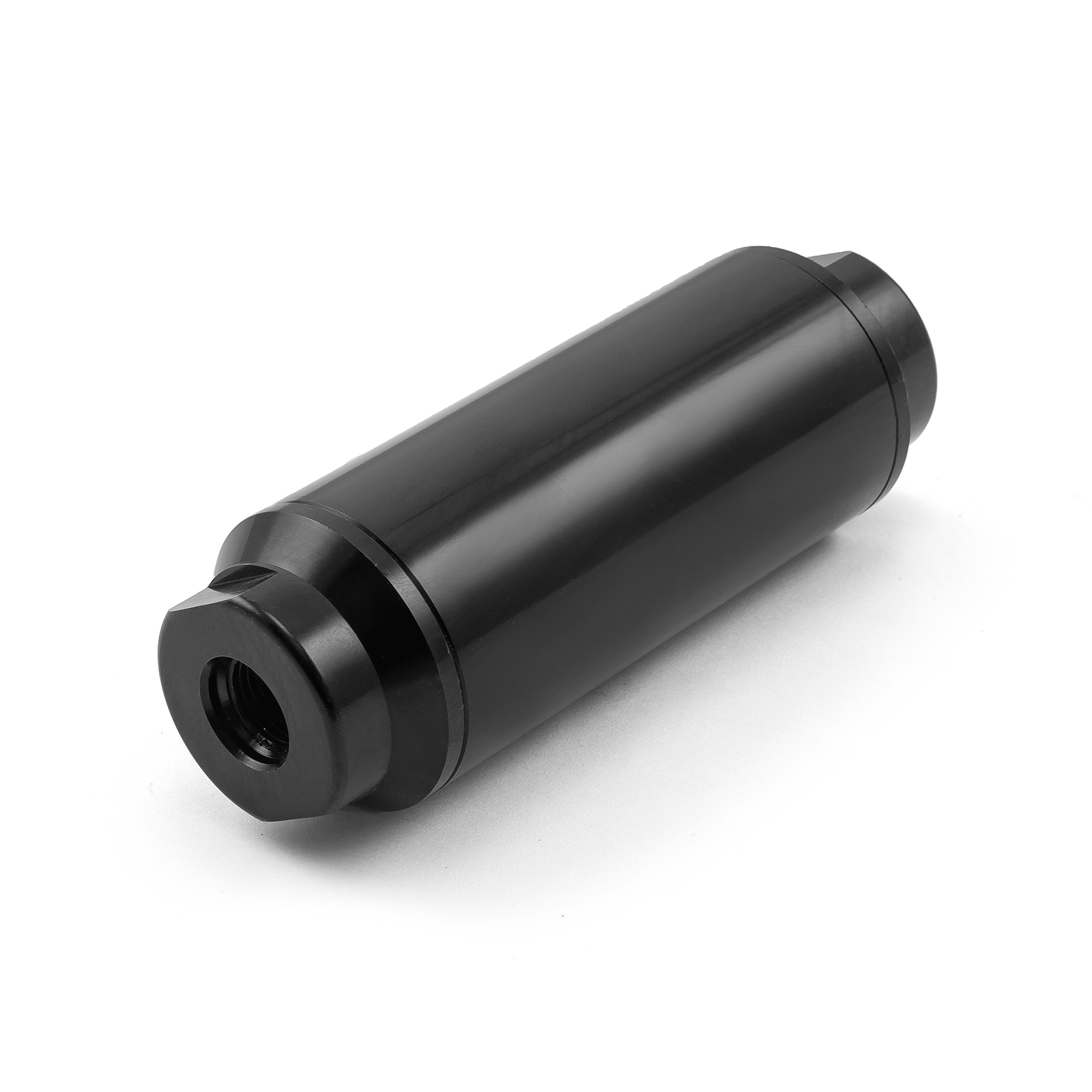 Inline Billet Aluminum 100 Micron Fuel Filter, Black Anodized