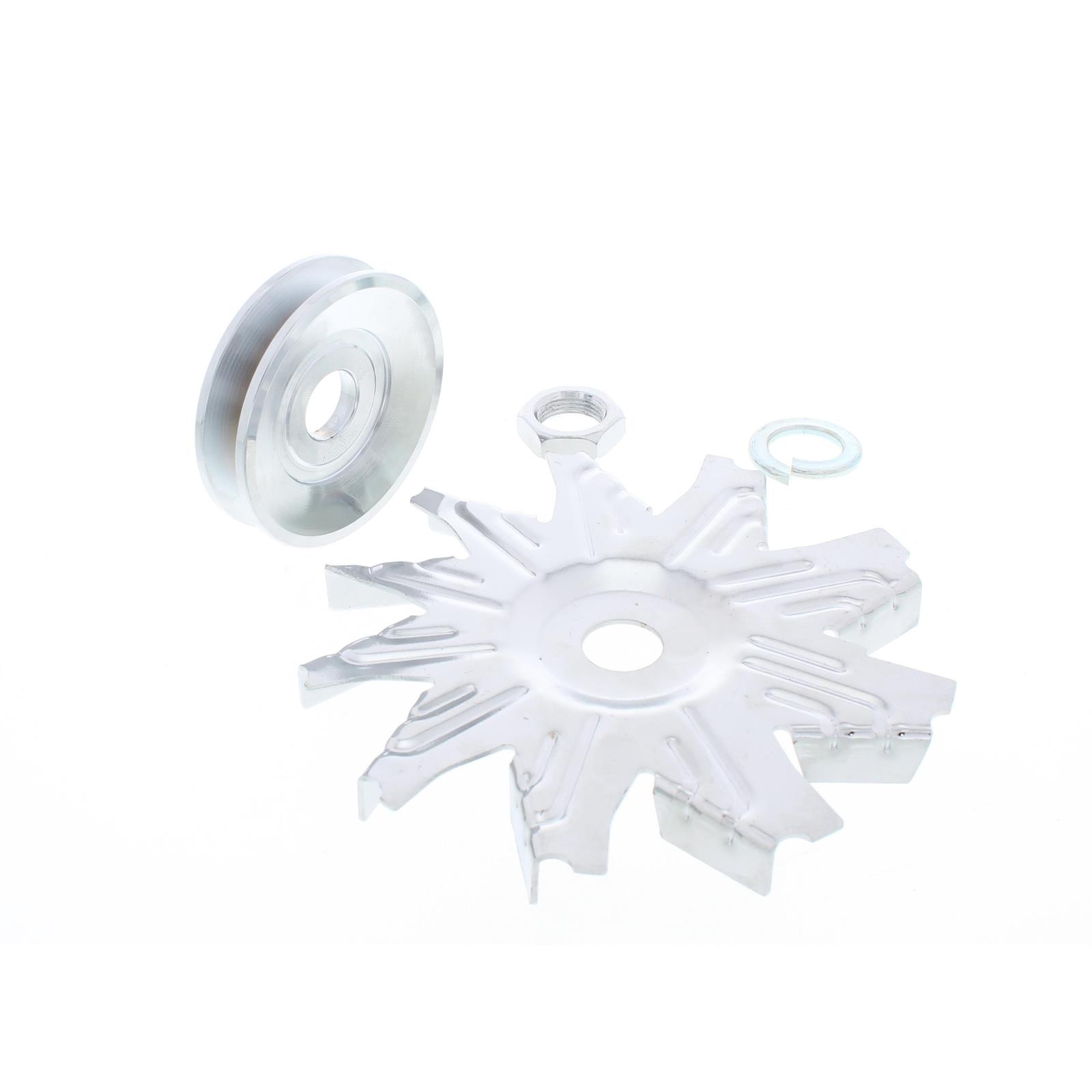 Chrome Single Groove Alternator Pulley with Fan