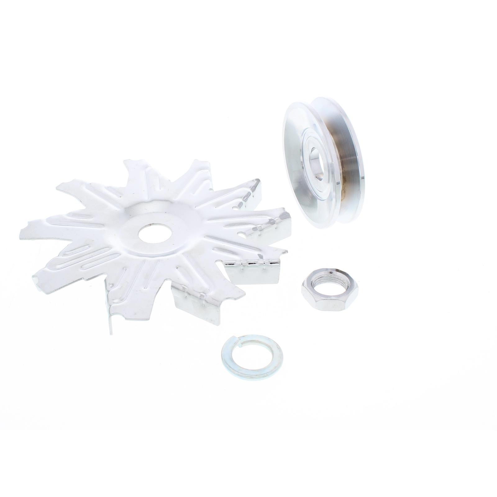 Chrome Single Groove Alternator Pulley with Fan