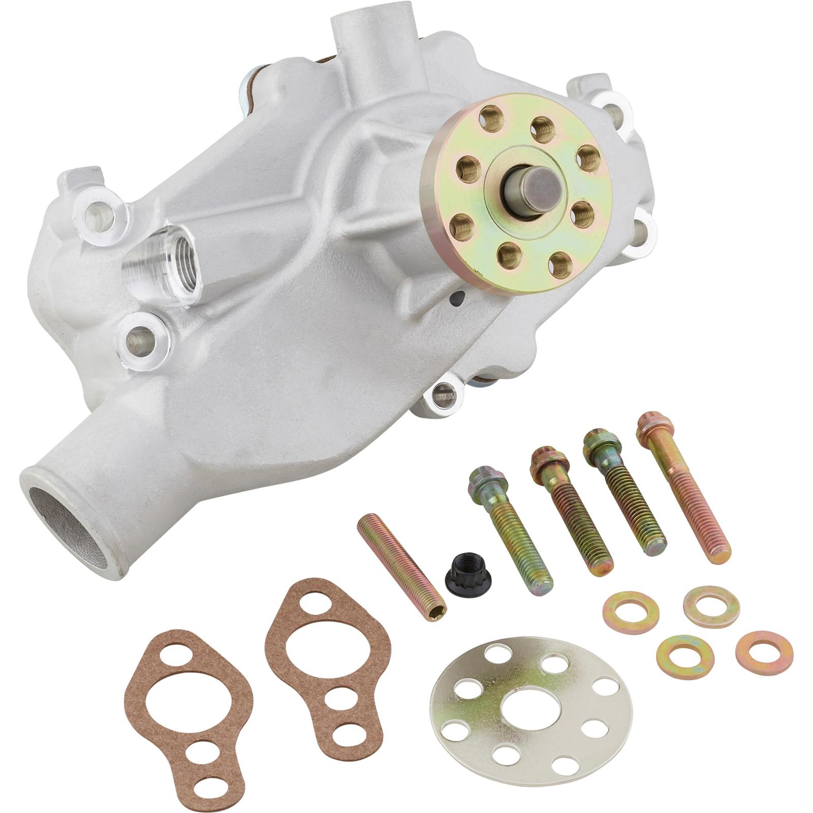 Short Water Pump for Small Block Chevy, Satin Finish, Aluminum