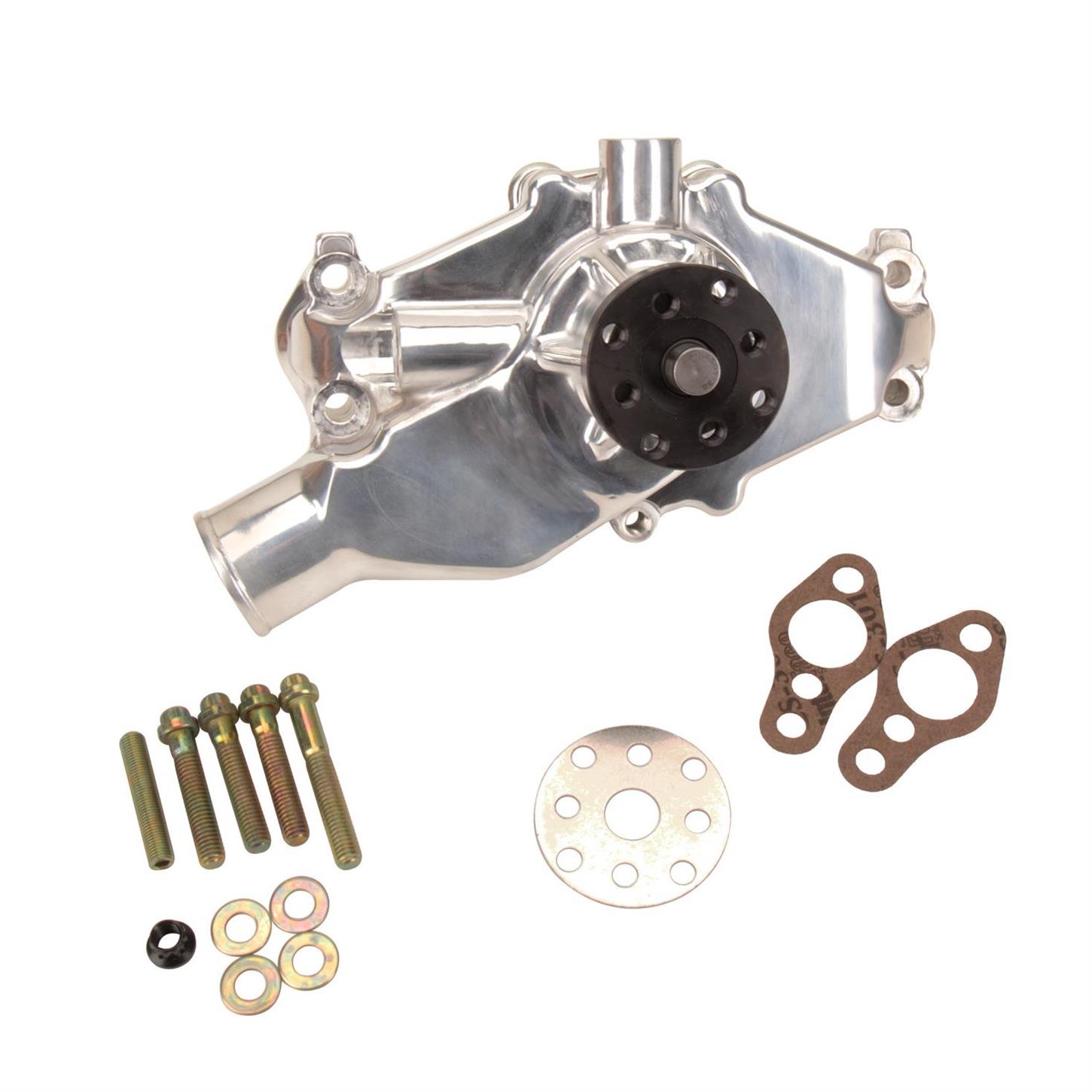 Short Aluminum Water Pump for Small Block Chevy, Polished