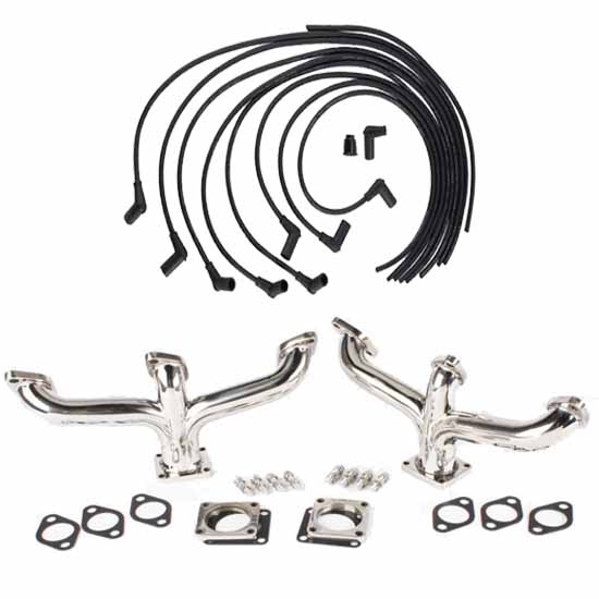 Flathead Ford V8 Center Dump Headers & Spark Plugs Wire Set