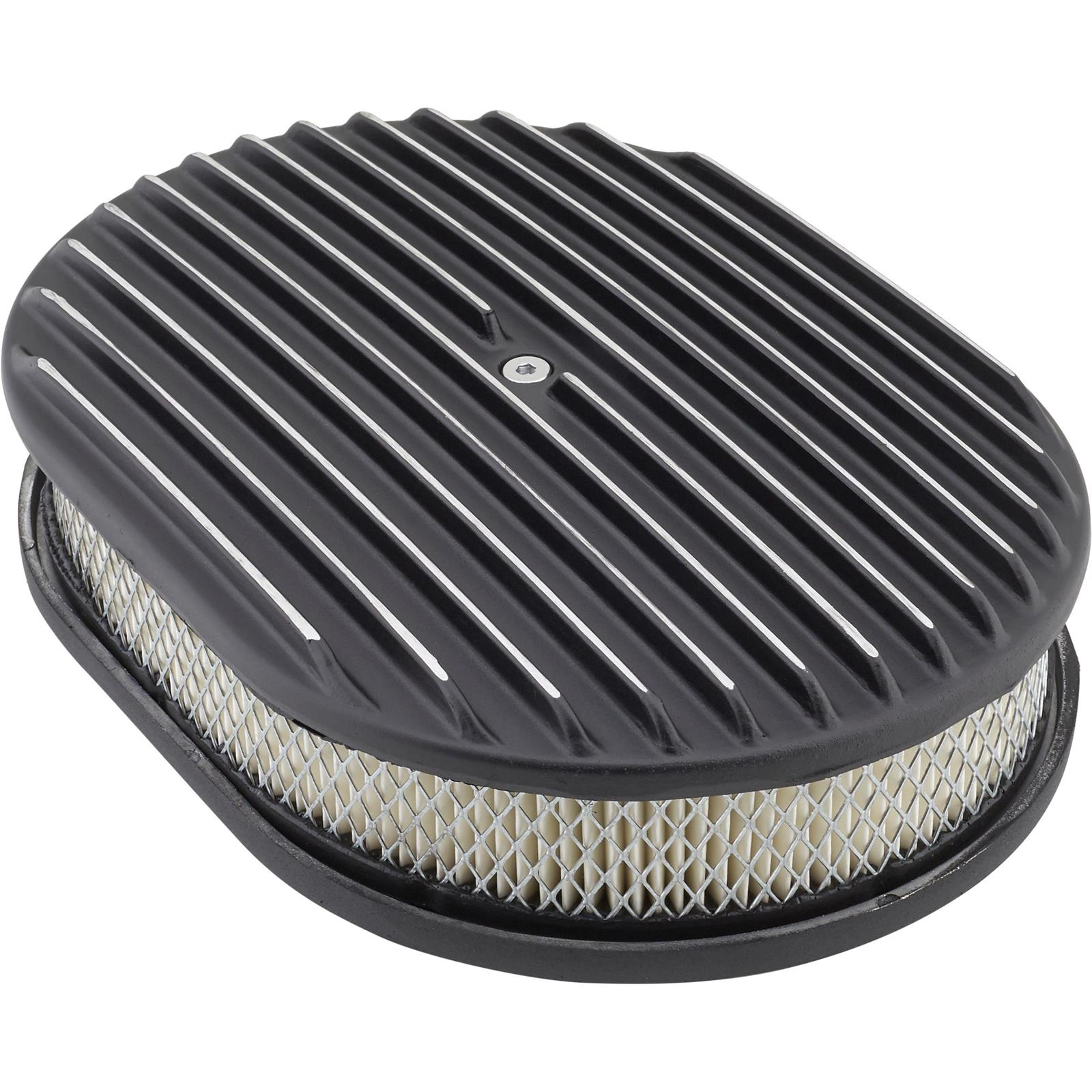 12 Inch Fully Finned Oval Air Cleaner Set w/ Paper Filter, Black