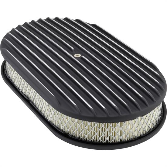 15 Inch Fully Finned Oval Air Cleaner Set w/ Paper Filter, Black