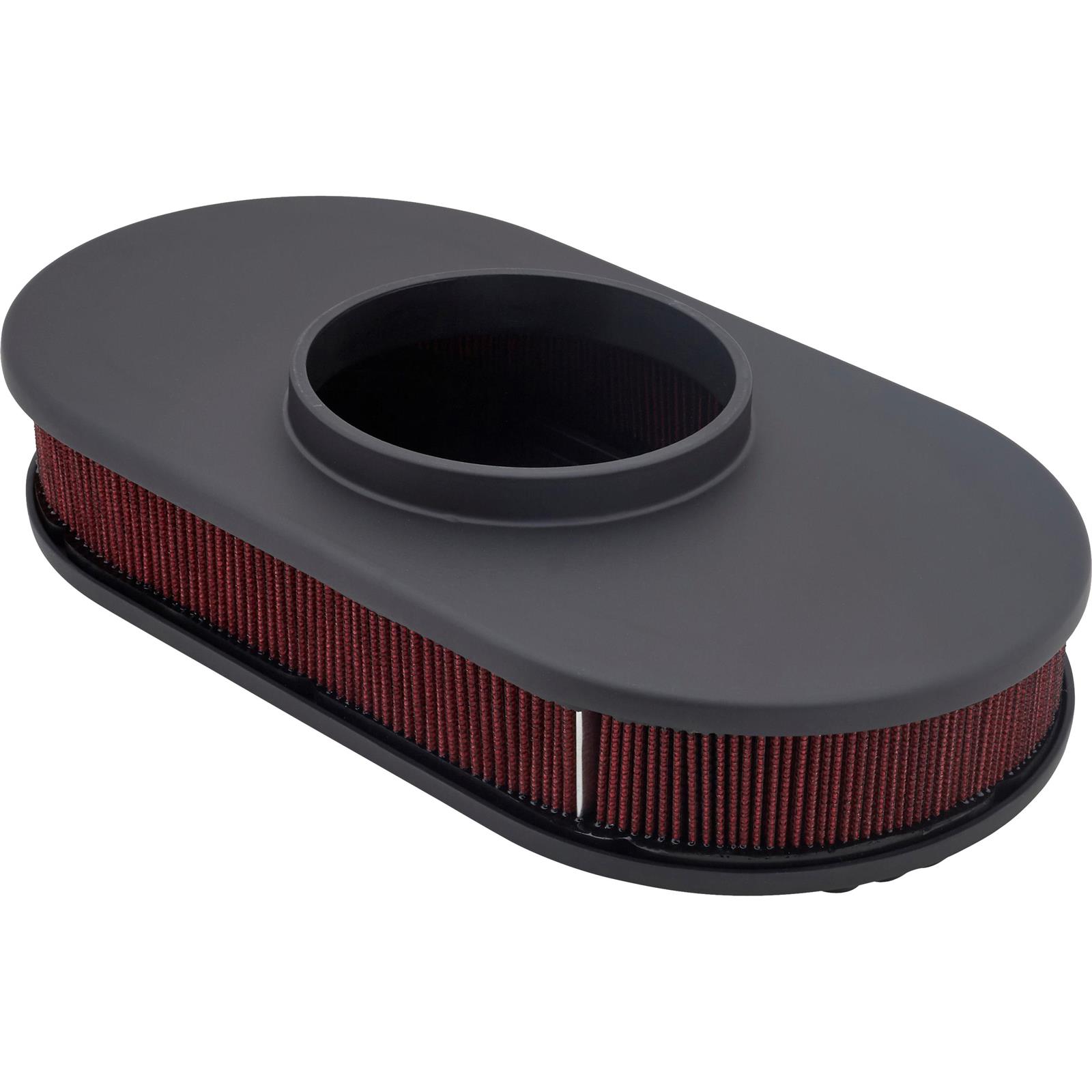 15 Inch Partial Finned Oval Air Cleaner Set w/ Paper Filter, Black