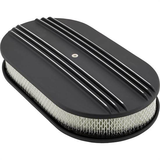 15 Inch Partial Finned Oval Air Cleaner Set w/ Paper Filter, Black