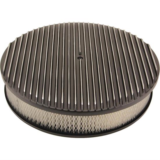 14 Inch Fully Finned Round Air Cleaner Set, Black Aluminum