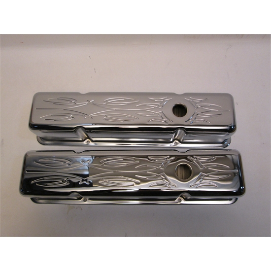 Garage Sale 195886 SBC Tall Steel Valve Covers, Pinstriped