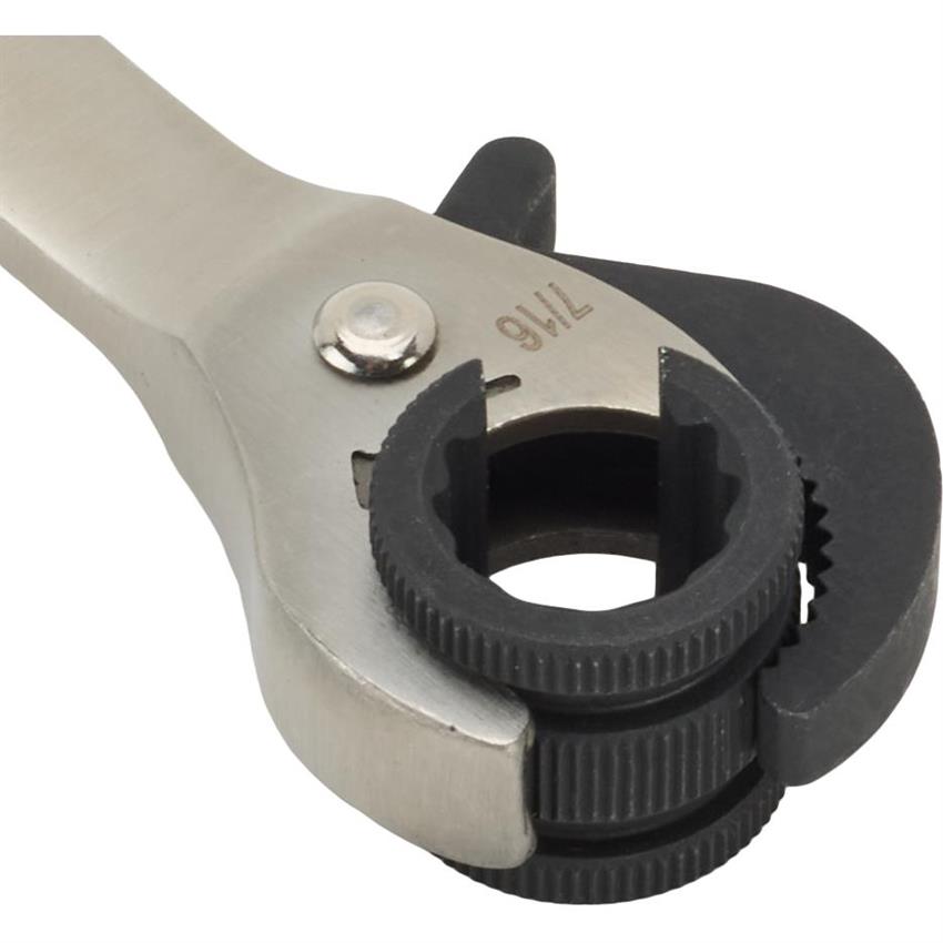 Ratcheting Line Wrench, No-Slip, Stainless/Chromoly SAE 7/16 Inch