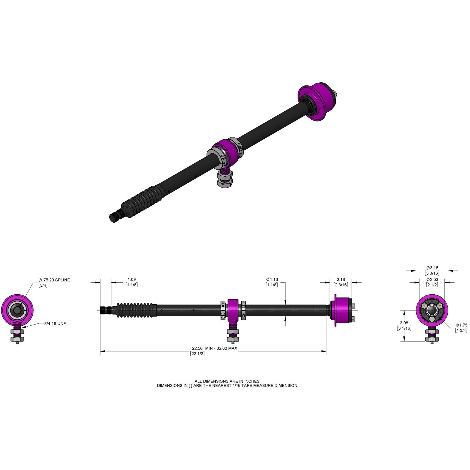Speedway Collapsible Steering Column, 221/2 32 Inch