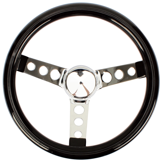 Speedway Motors Classic 12" Inch Black 3 Spoke Chrome Steering Wheel w