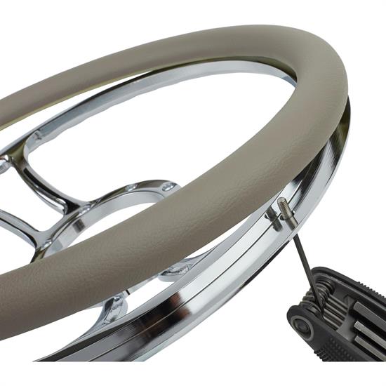 Grey Leather Steering Wheel Wrap