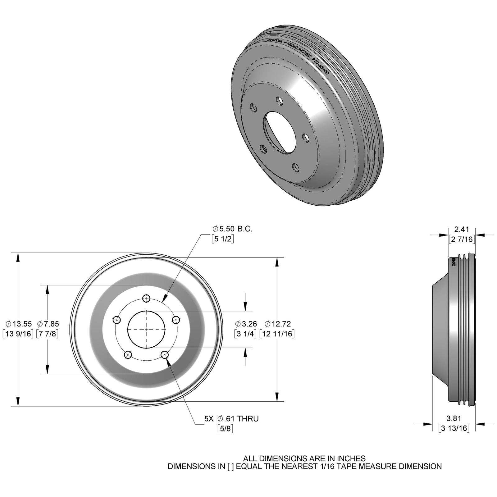 12 x 2 Brake Drum for Bendix Style 193748 Ford Brakes