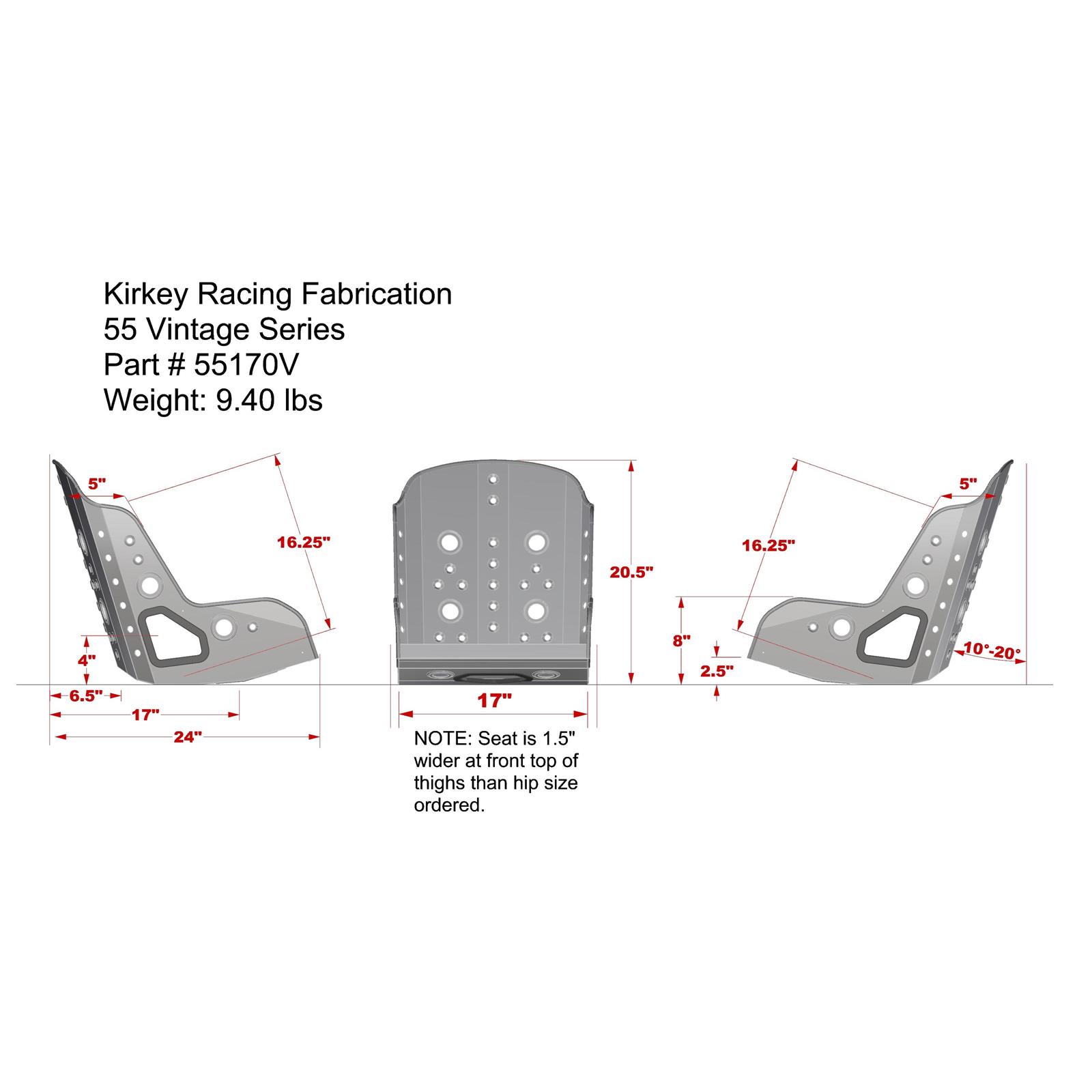 Kirkey 55170V Series Pro Street Racing Seat, 17 Inch