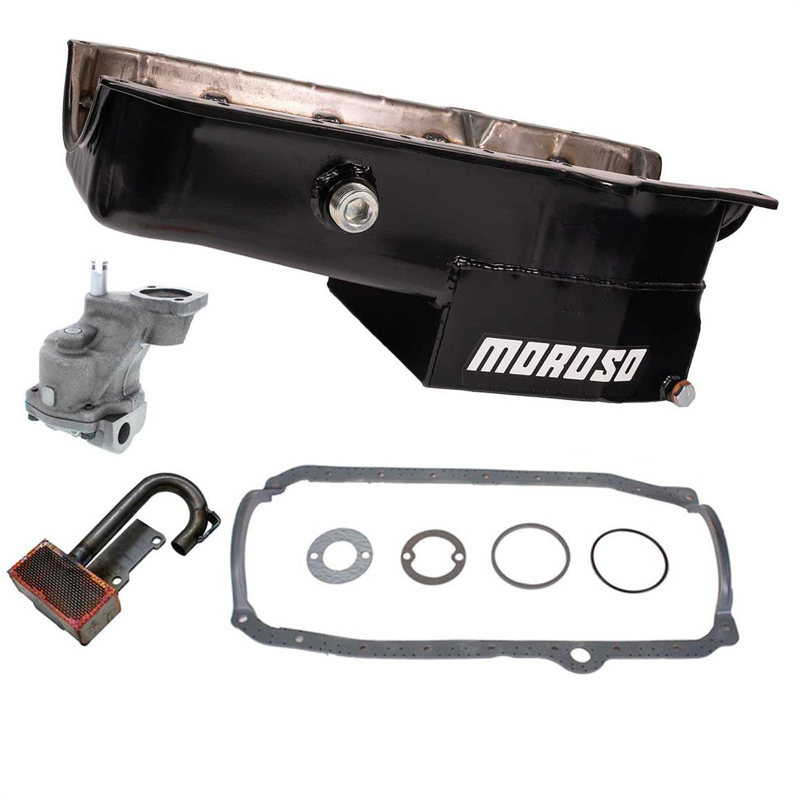 Moroso Oil Pan w/Plug -High Volume Oil Pump/Pickup Kit, 86-Up SBC