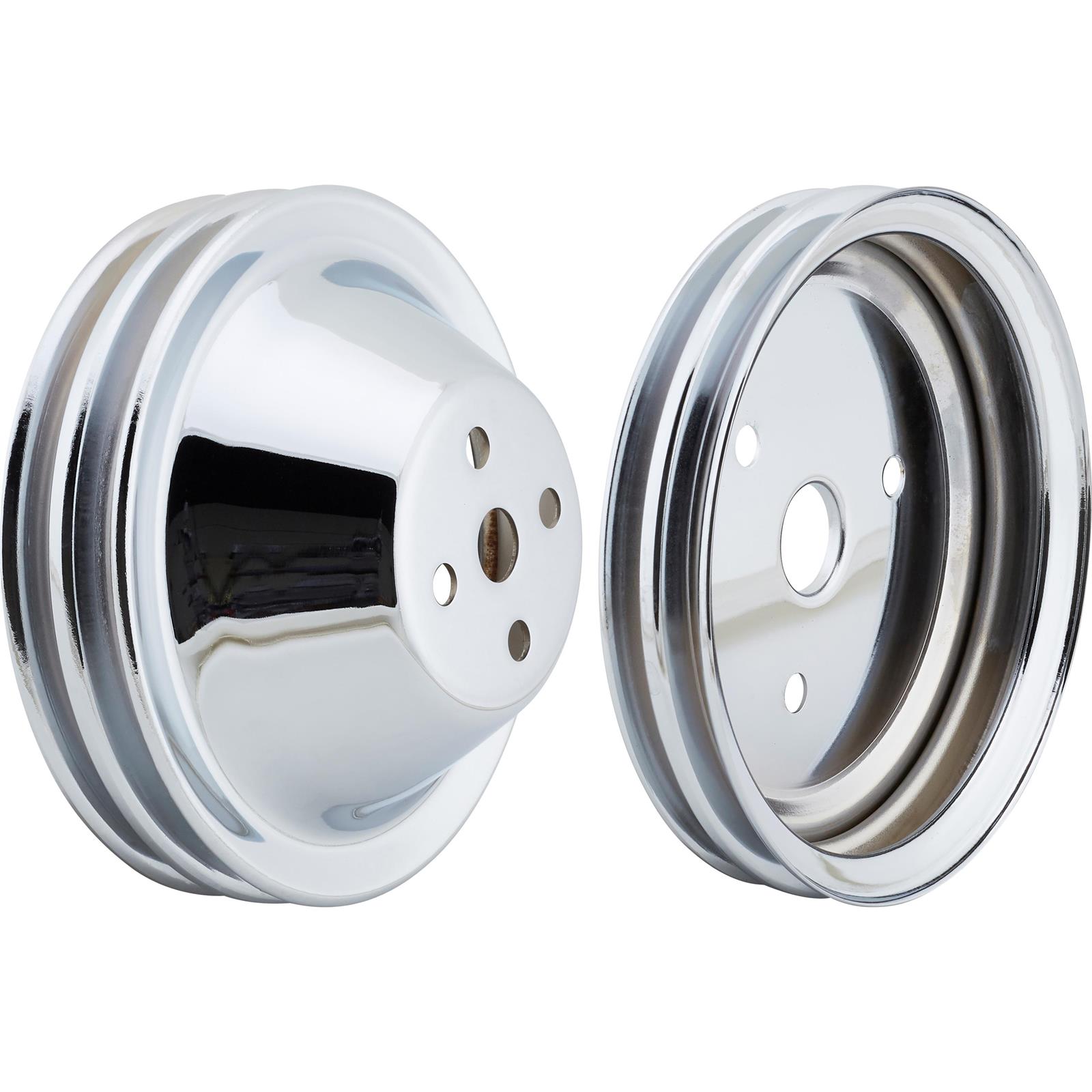 Small Block Chevy Chrome Double Groove Pulley Set, Short Pump