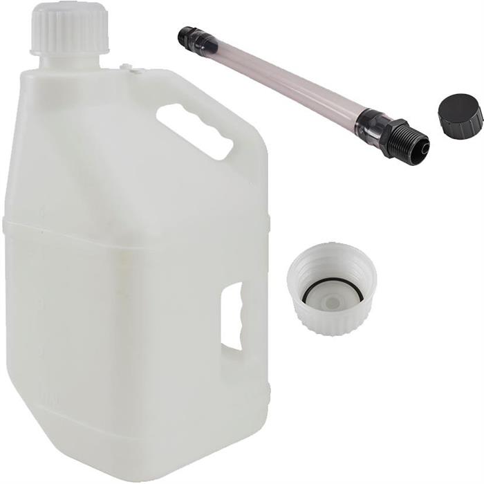 Two Handled 5 Gallon Utility Jug w/ Filler Neck Spout Hose, White