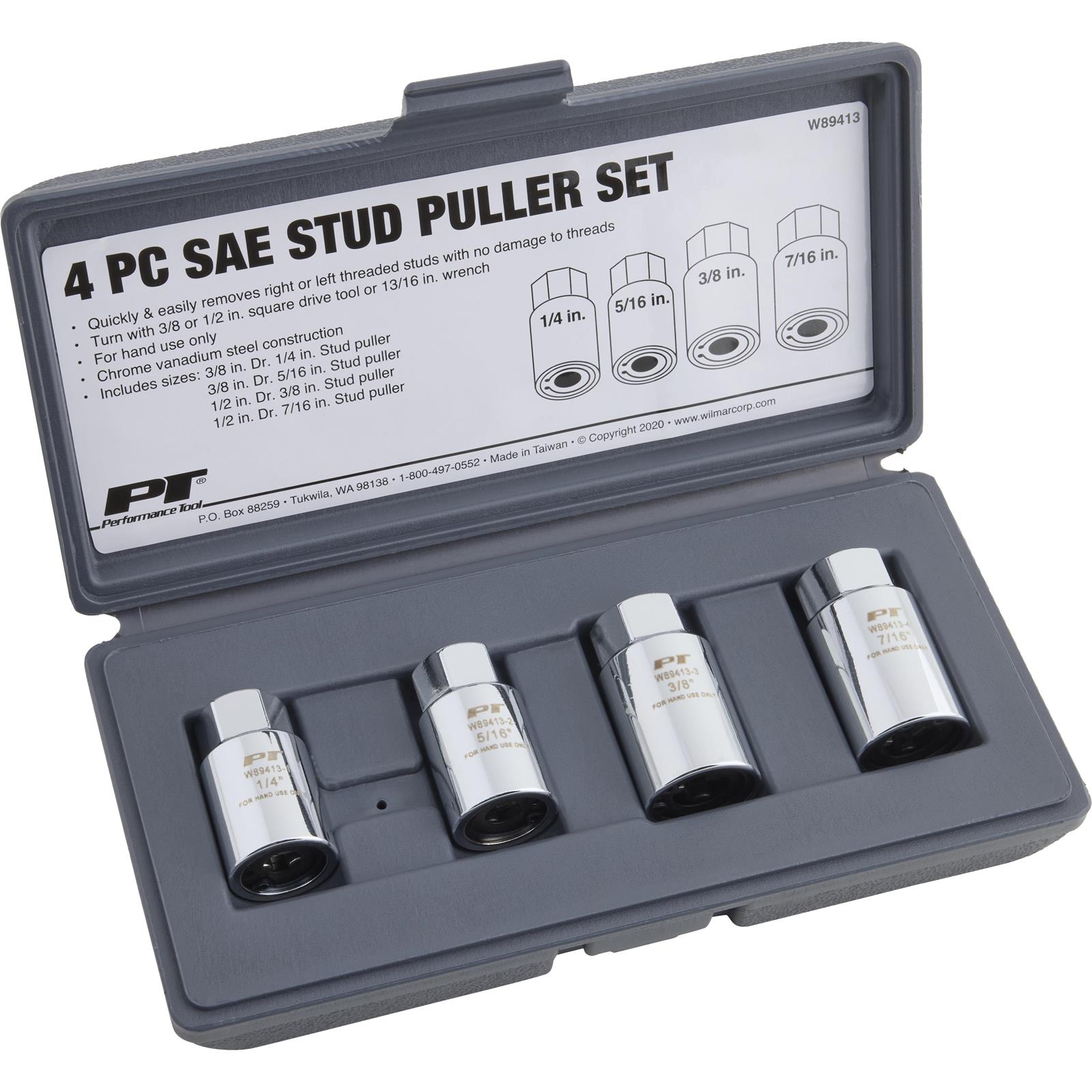 Performance Tool W89413, 1/4-7/16 Inch SAE Stud Remover Kit