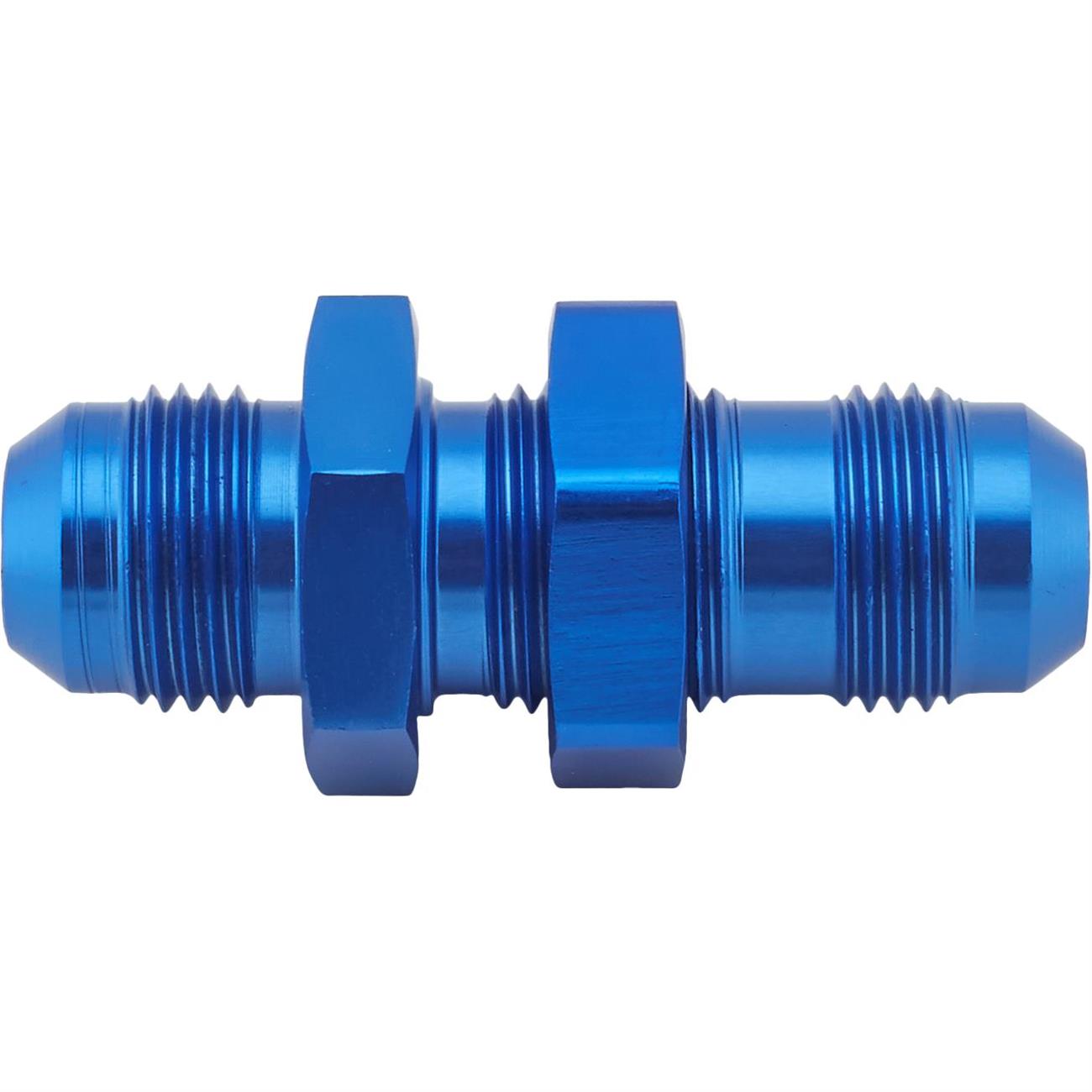 Straight Aluminum Bulkhead Flare Fitting and Jam Nut, Blue, 8AN